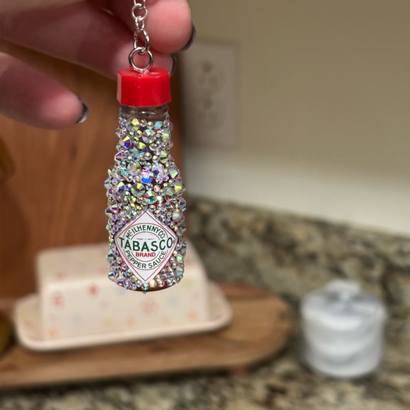 Tabasco Accessories - Mini Tabasco Bottle key chain with Multicolor Crystal Design